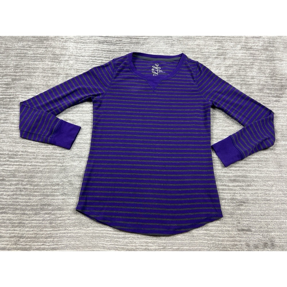 Made for Life Top Womens Small Purple Striped Long Sleeve Crew Neck Casual Shirt